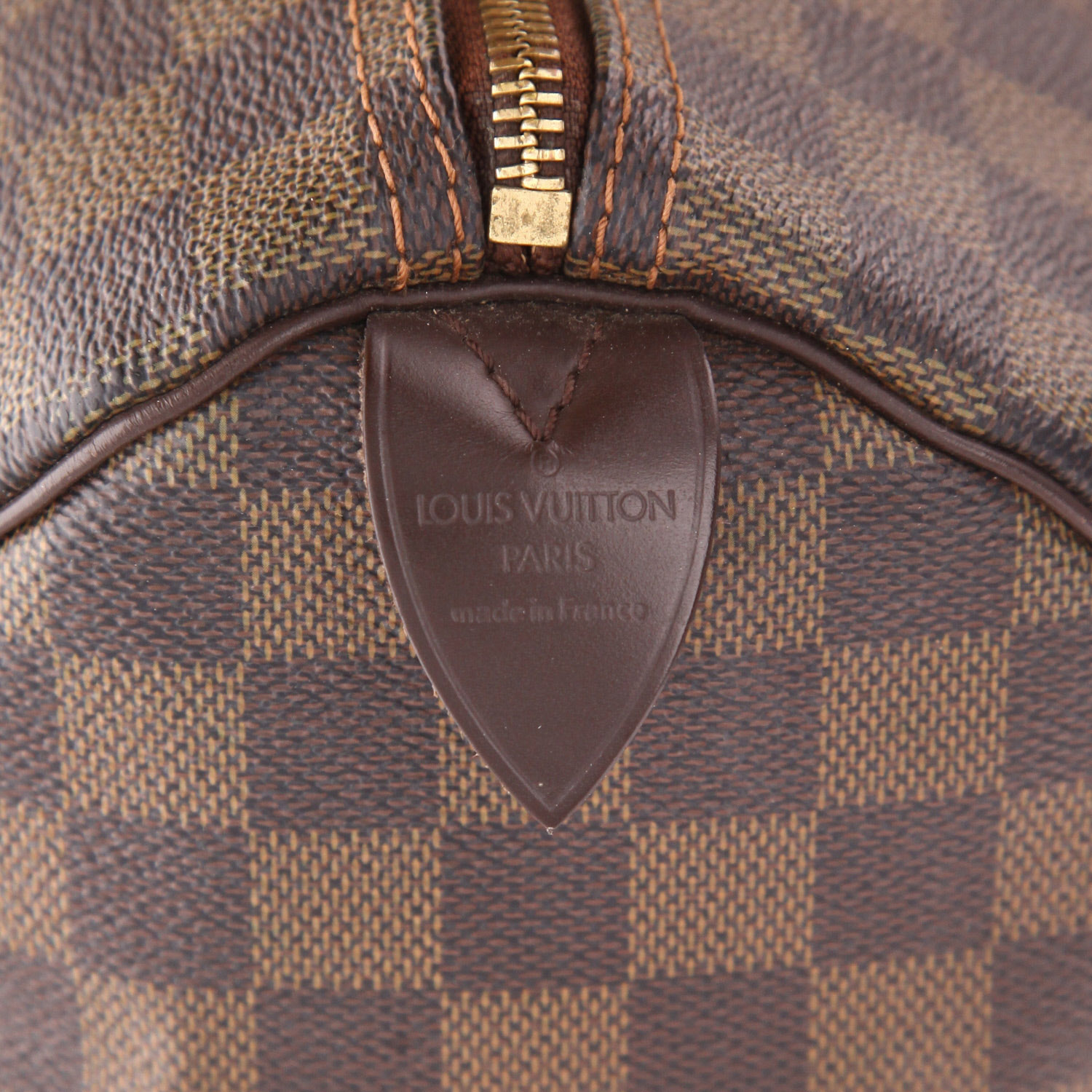 Sac à main Louis Vuitton  Speedy 30 en toile damier ébène et cuir marron - Detail D2