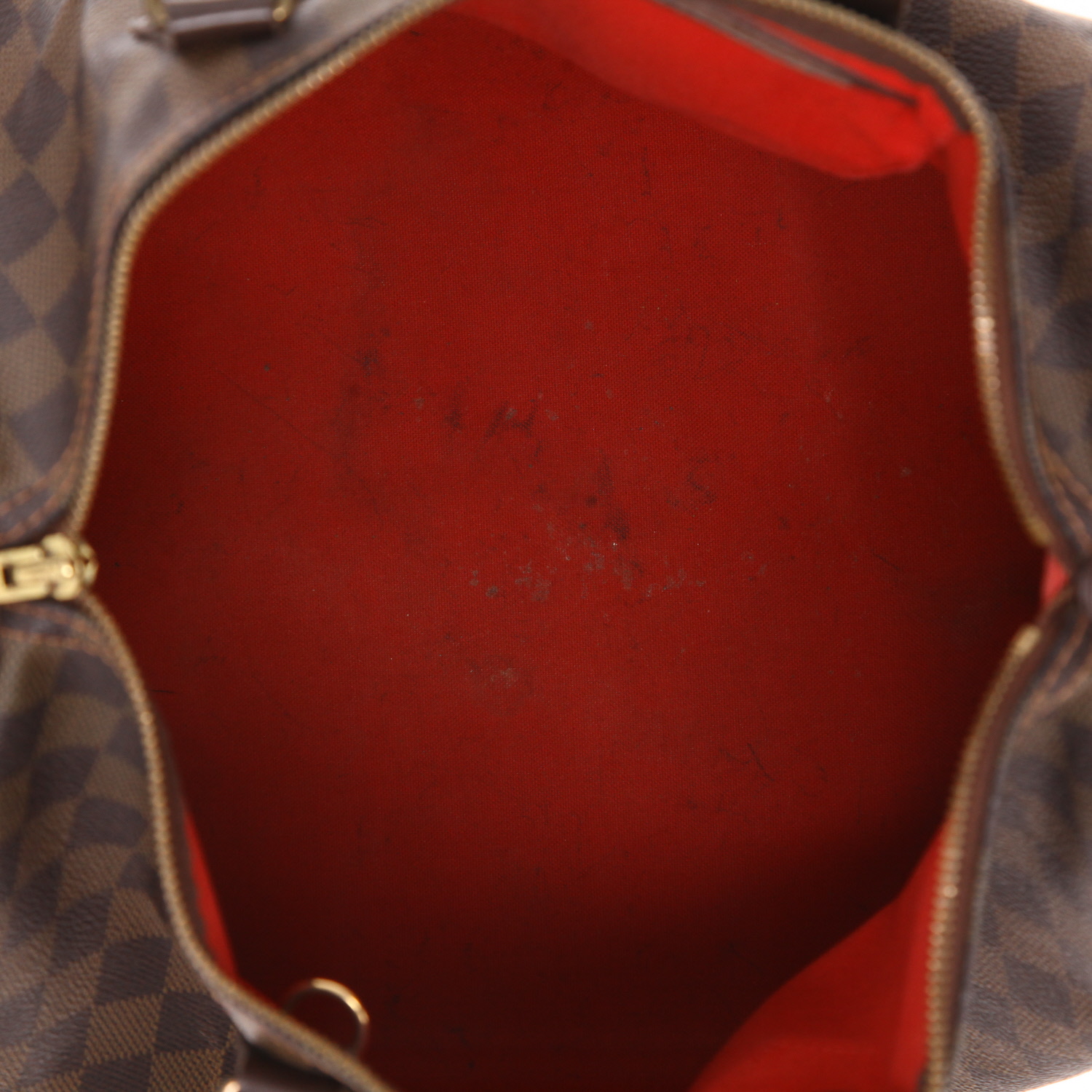 Sac à main Louis Vuitton  Speedy 30 en toile damier ébène et cuir marron - Detail D3