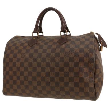 Louis Vuitton  Speedy 30 handbag  in ebene damier canvas  and brown leather