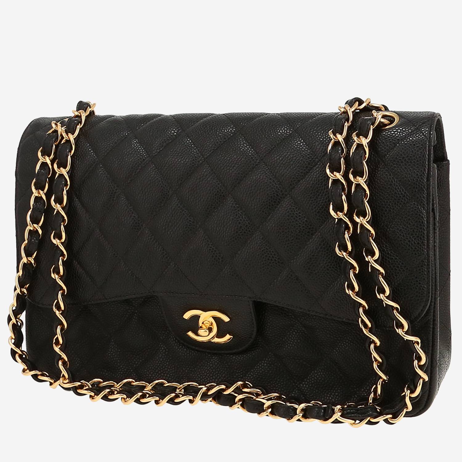 Chanel  Timeless Jumbo shoulder bag  in black quilted grained leather