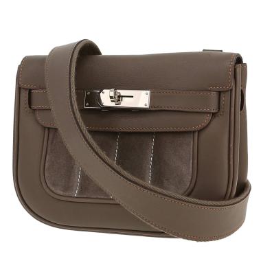 Bolso bandolera Hermès  Berline mini  en cuero swift gris y cuero de ternero doblis gris