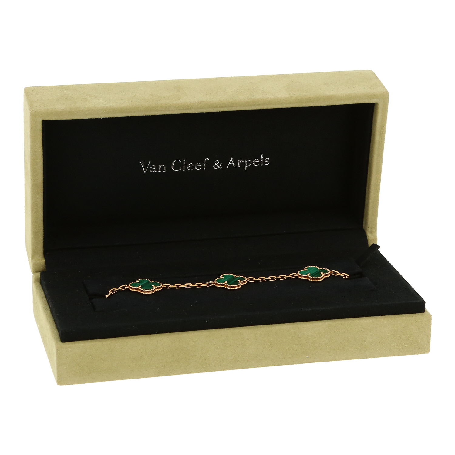 Bracelet Van Cleef 
Arpels Vintage Alhambra en or jaune et malachite