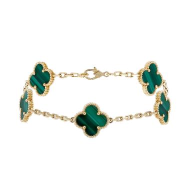 Bracelet Van Cleef 
Arpels Vintage Alhambra en or jaune et malachite