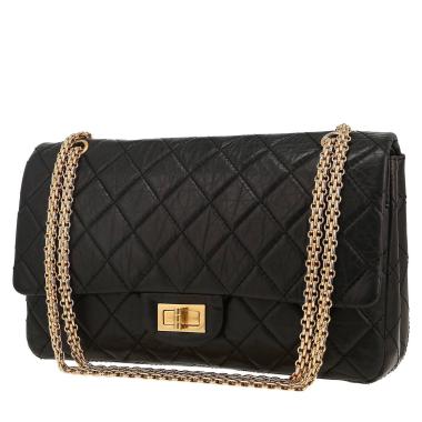 Sac bandoulière Chanel  2.55 grand modèle  en cuir matelassé noir