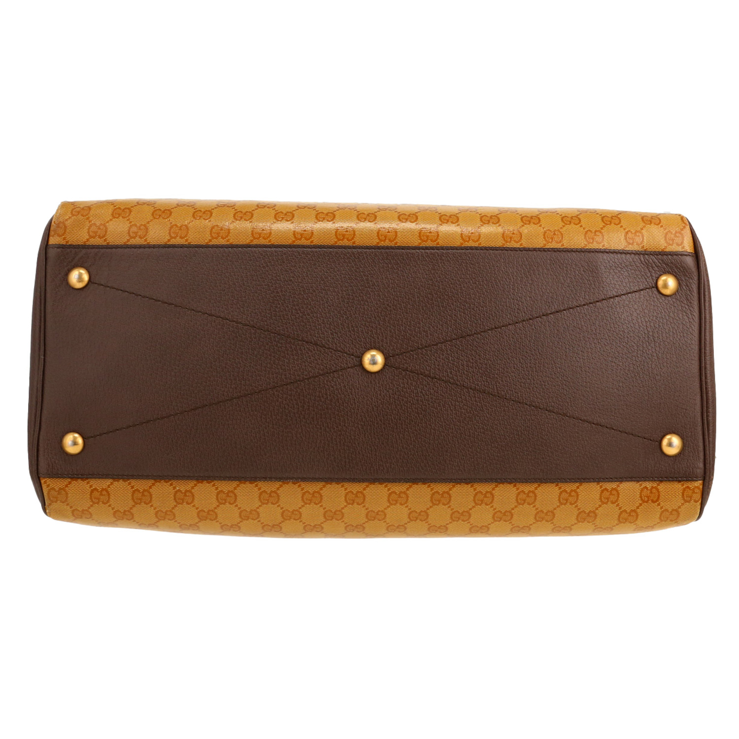 Sac de voyage Gucci   en toile sûpreme GG orange et cuir marron - Detail D1