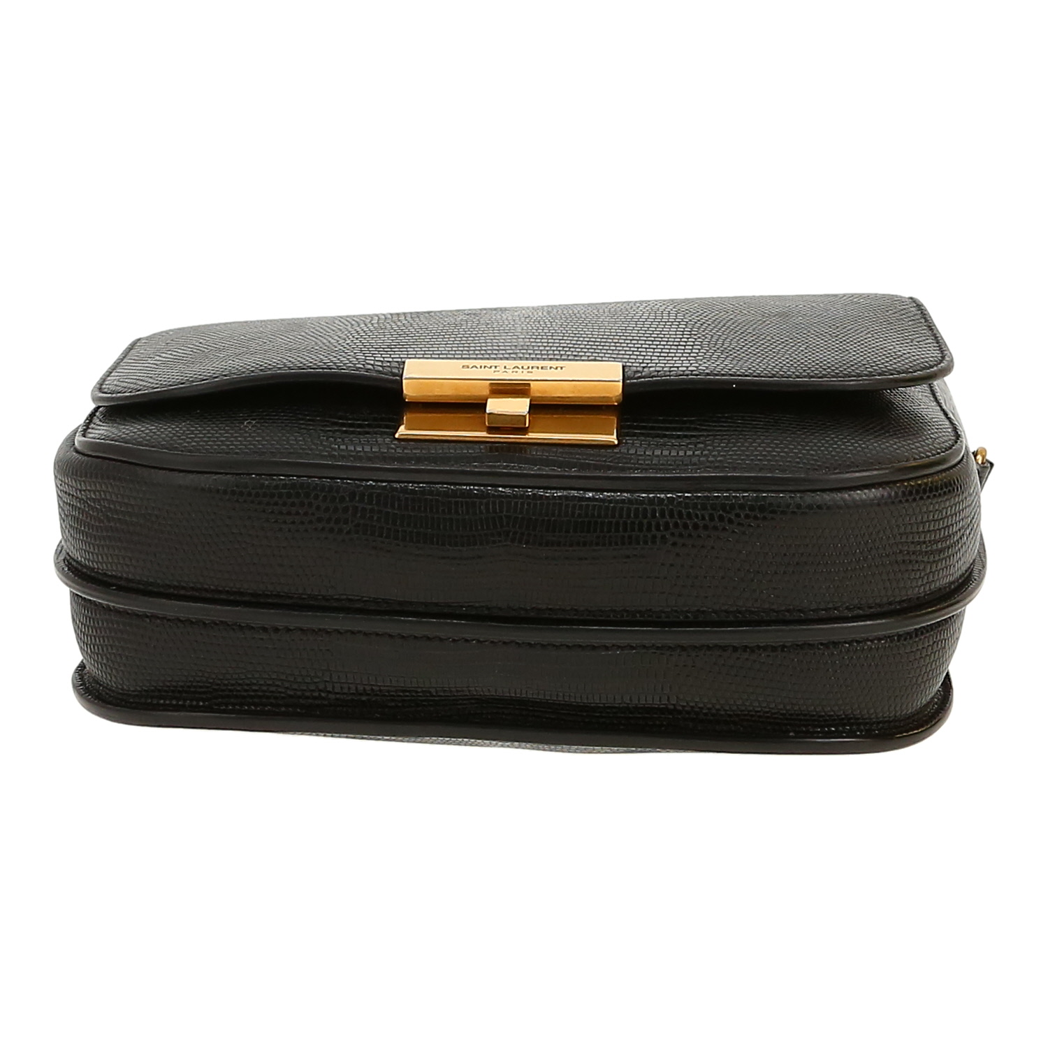 Bolso bandolera Saint Laurent  Betty en piel de lagarto negra y cuero negro - Detail D1