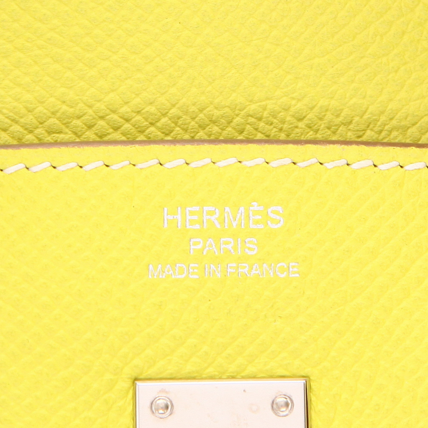 Bolso de mano Hermès  Birkin 25 cm en cuero epsom amarillo - Detail D2