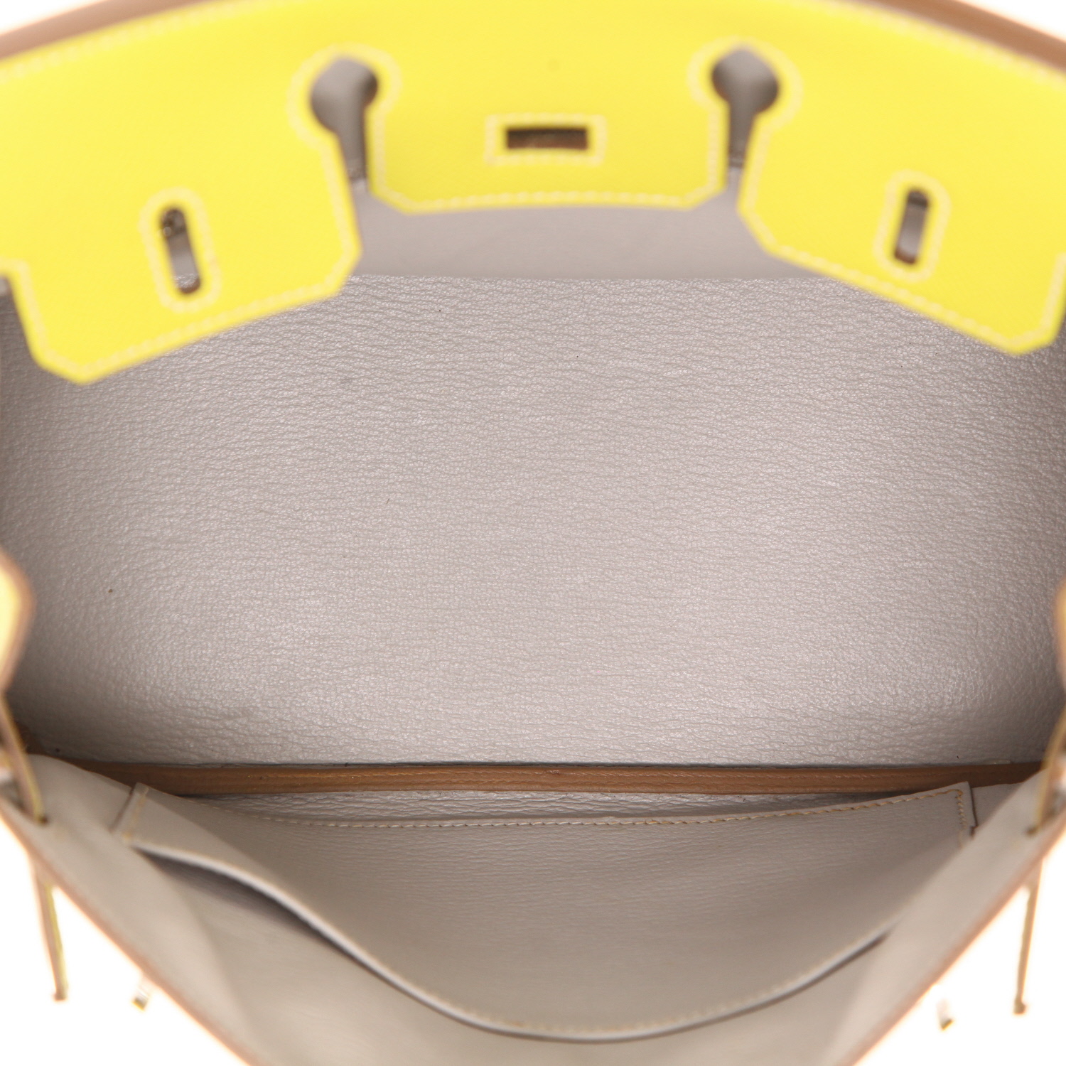 Bolso de mano Hermès  Birkin 25 cm en cuero epsom amarillo - Detail D3