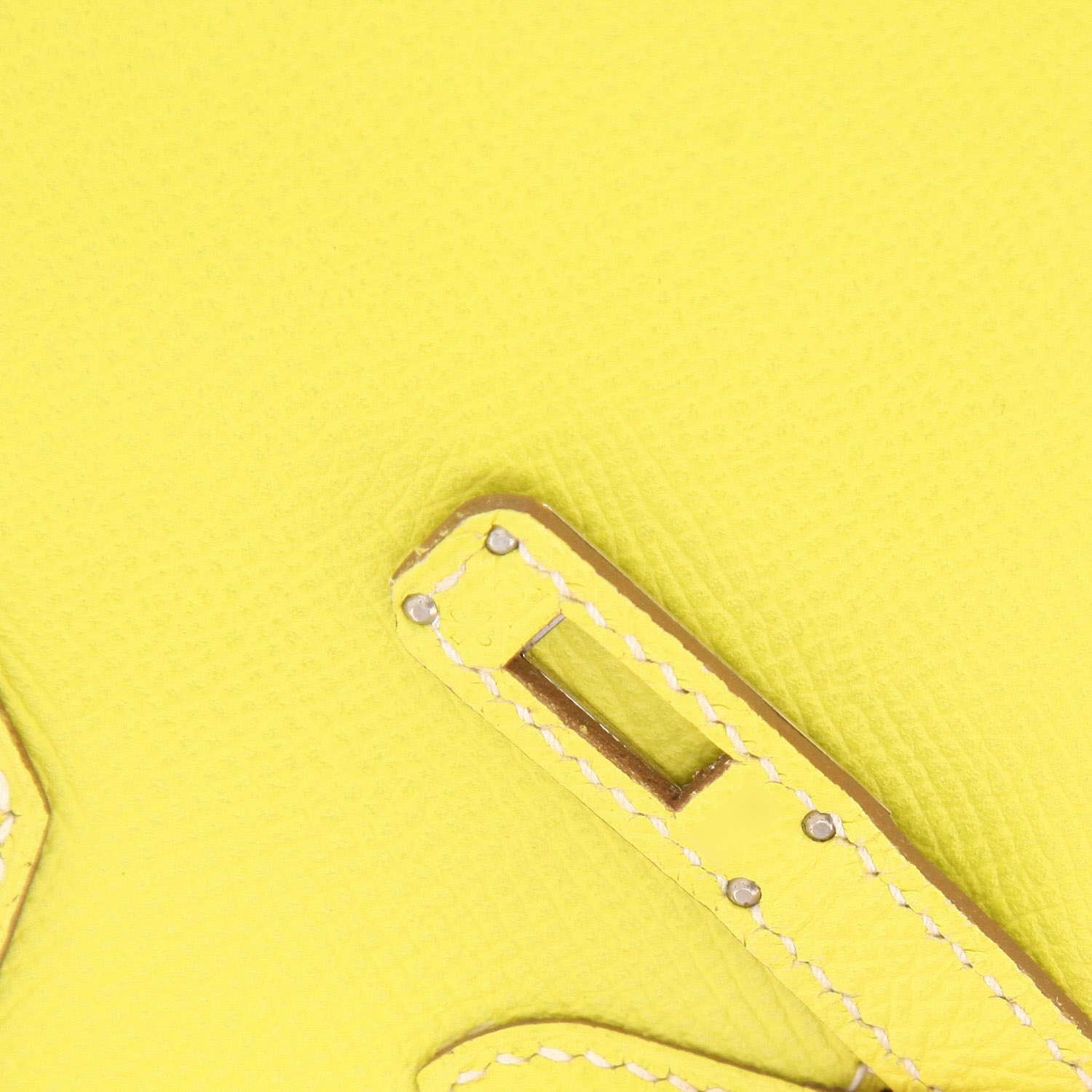 Bolso de mano Hermès  Birkin 25 cm en cuero epsom amarillo - Detail D4