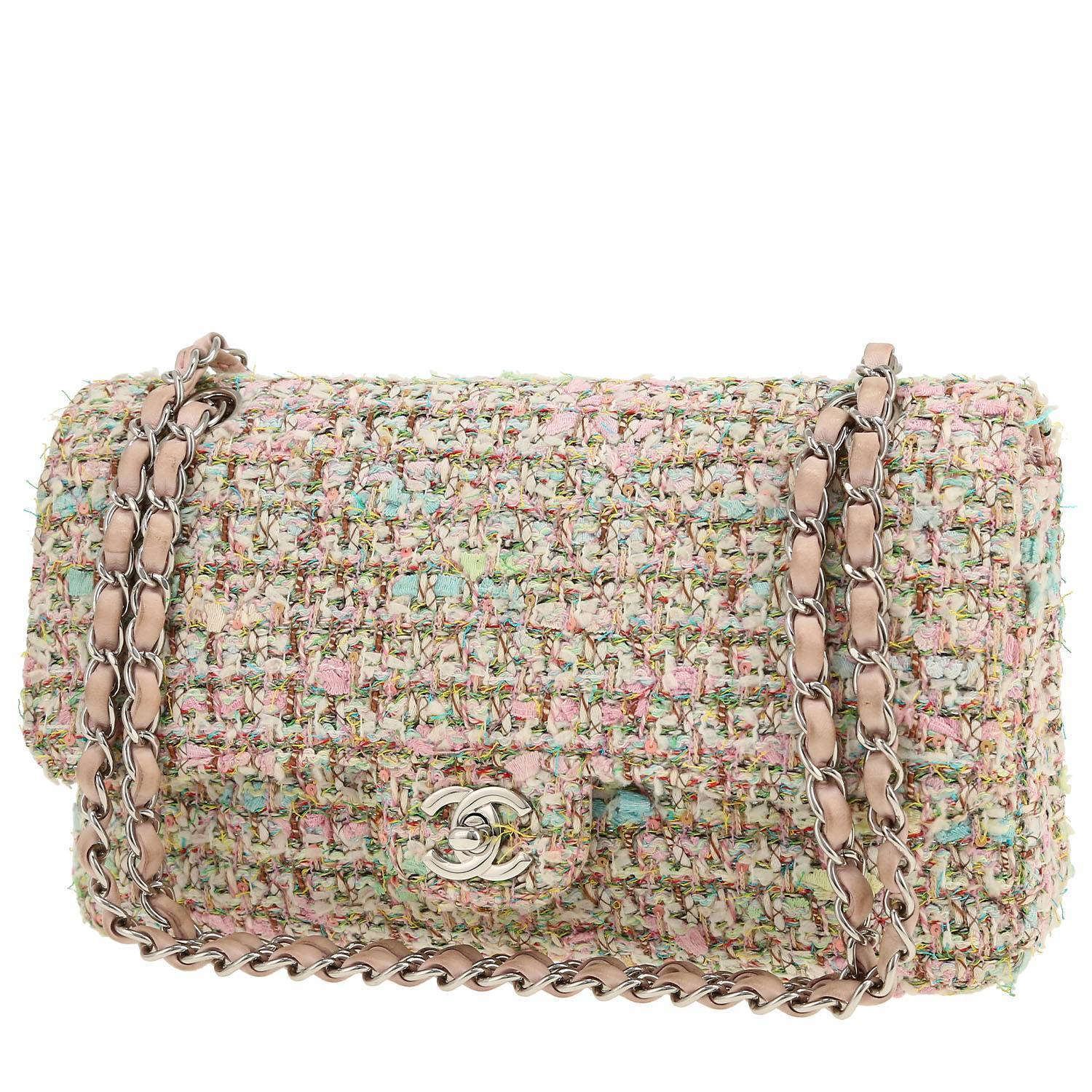 Sac Chanel Timeless Classic Tweed Rose Vert Occasion Sac Chanel Timeless Classic Tweed Rose Vert Occasion