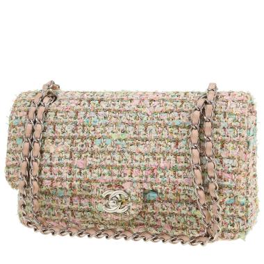Bolso de mano Chanel  Timeless Classic en tweed rosa y verde