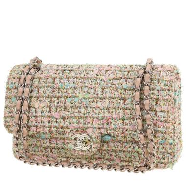 Borsa Chanel  Timeless Classic in tweed rosa e verde