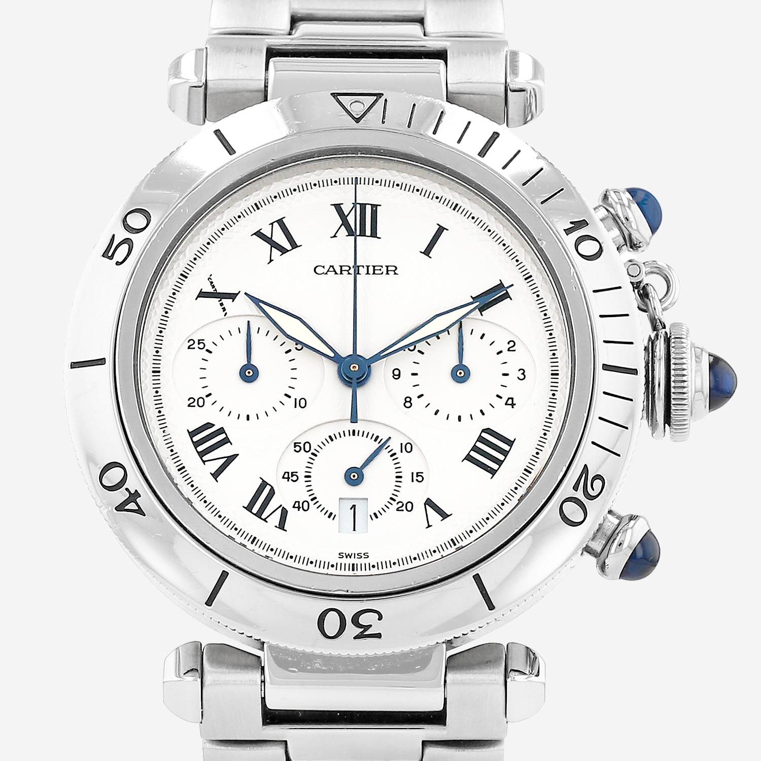 Reloj Cartier Pasha Chrono de acero Ref: Cartier - 1050  Circa 1990