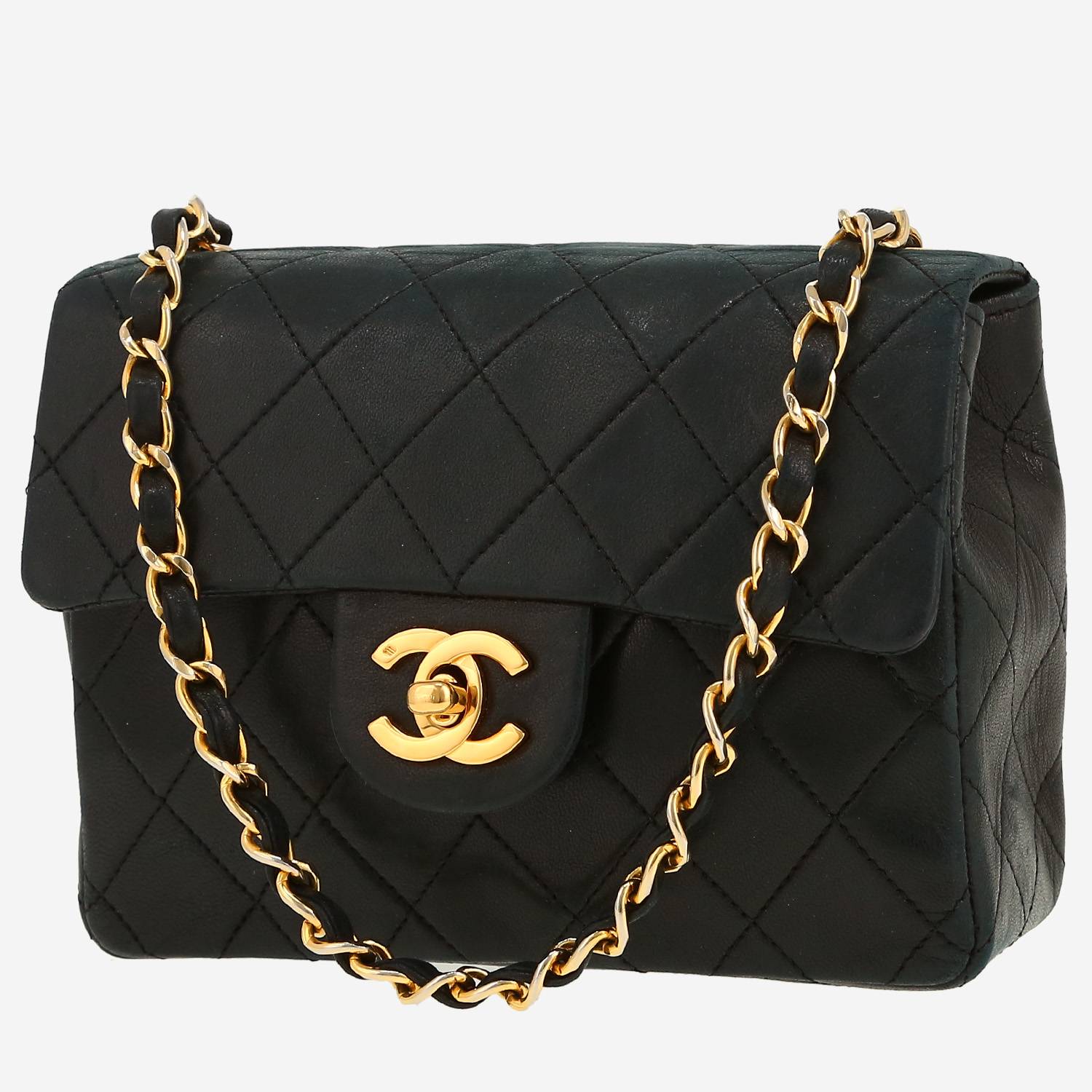 Chanel  Mini Carré shoulder bag  in black quilted leather
