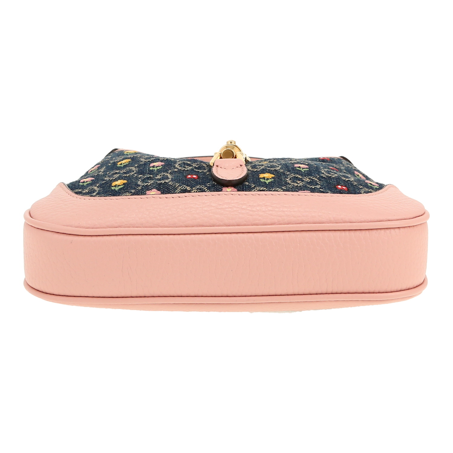 Gucci  Jackie mini  shoulder bag  in blue monogram denim canvas  and pink leather - Detail D1