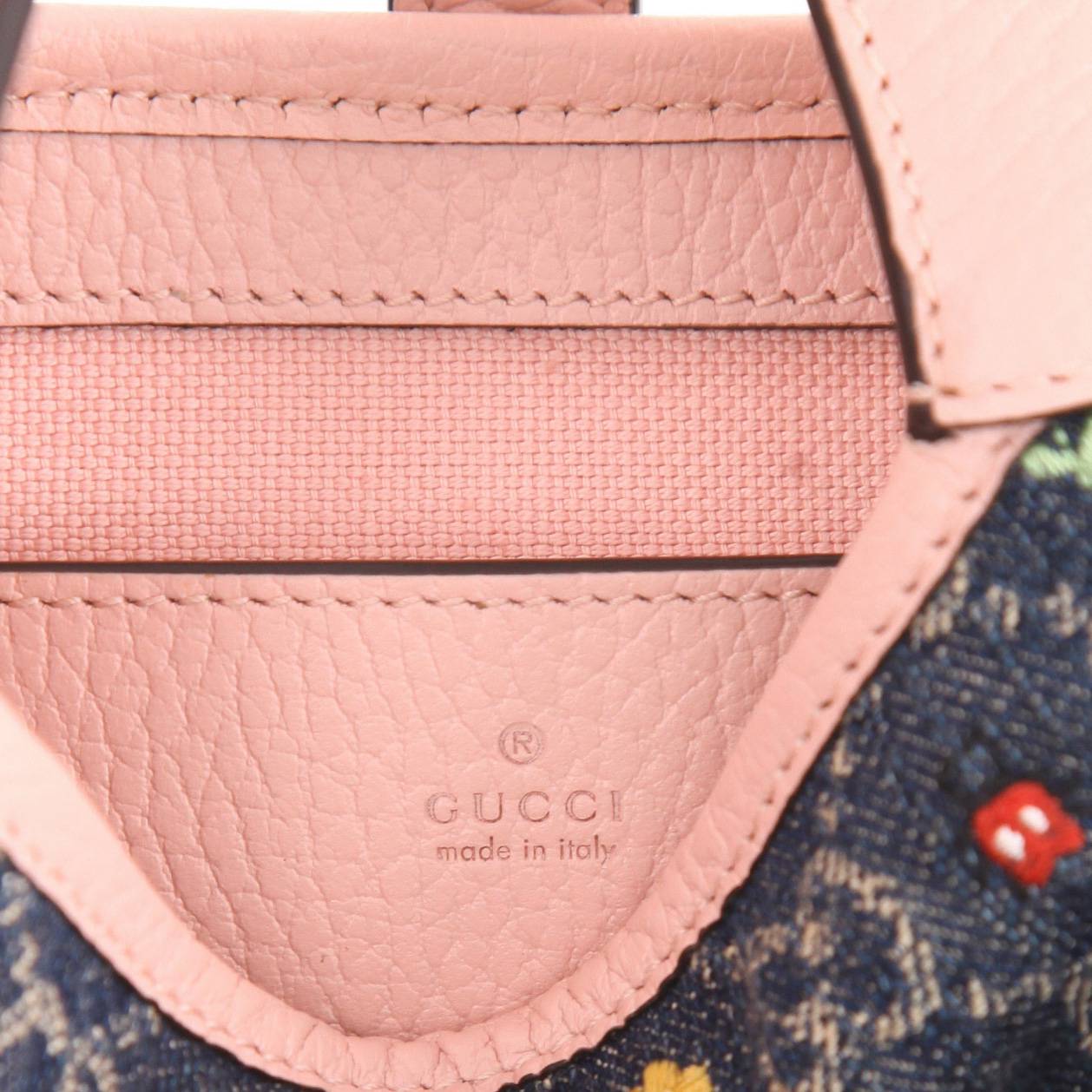 Borsa a tracolla Gucci  Jackie mini  in tela denim monogram blu e pelle rosa - Detail D2