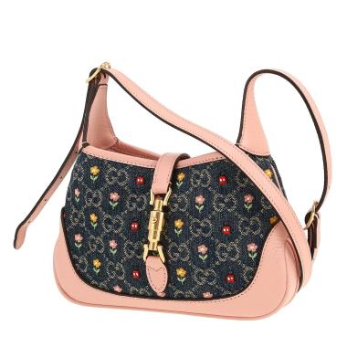 Gucci  Jackie mini  shoulder bag  in blue monogram denim canvas  and pink leather