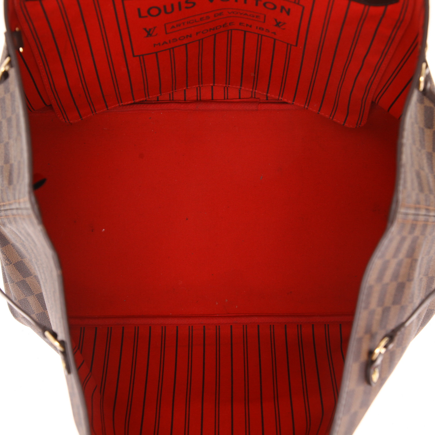 Bolso tipo cabas Louis Vuitton Neverfull de lona Damier Ébène y piel marrón - Detail D3