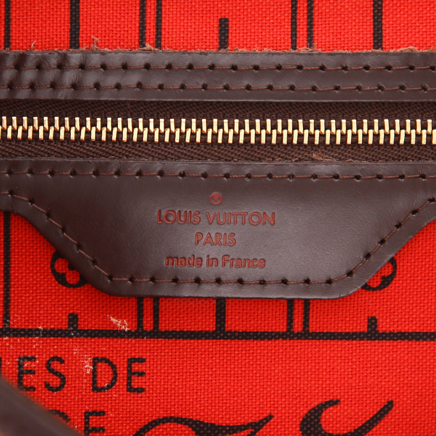 Louis Vuitton  Neverfull shopping bag  in ebene damier canvas  and brown leather - Detail D2