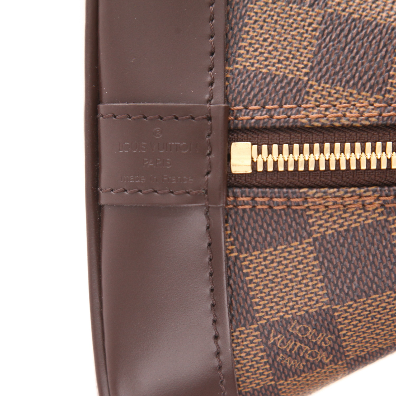 Bolso de mano Louis Vuitton  Alma en lona a cuadros ébano y cuero marrón - Detail D2