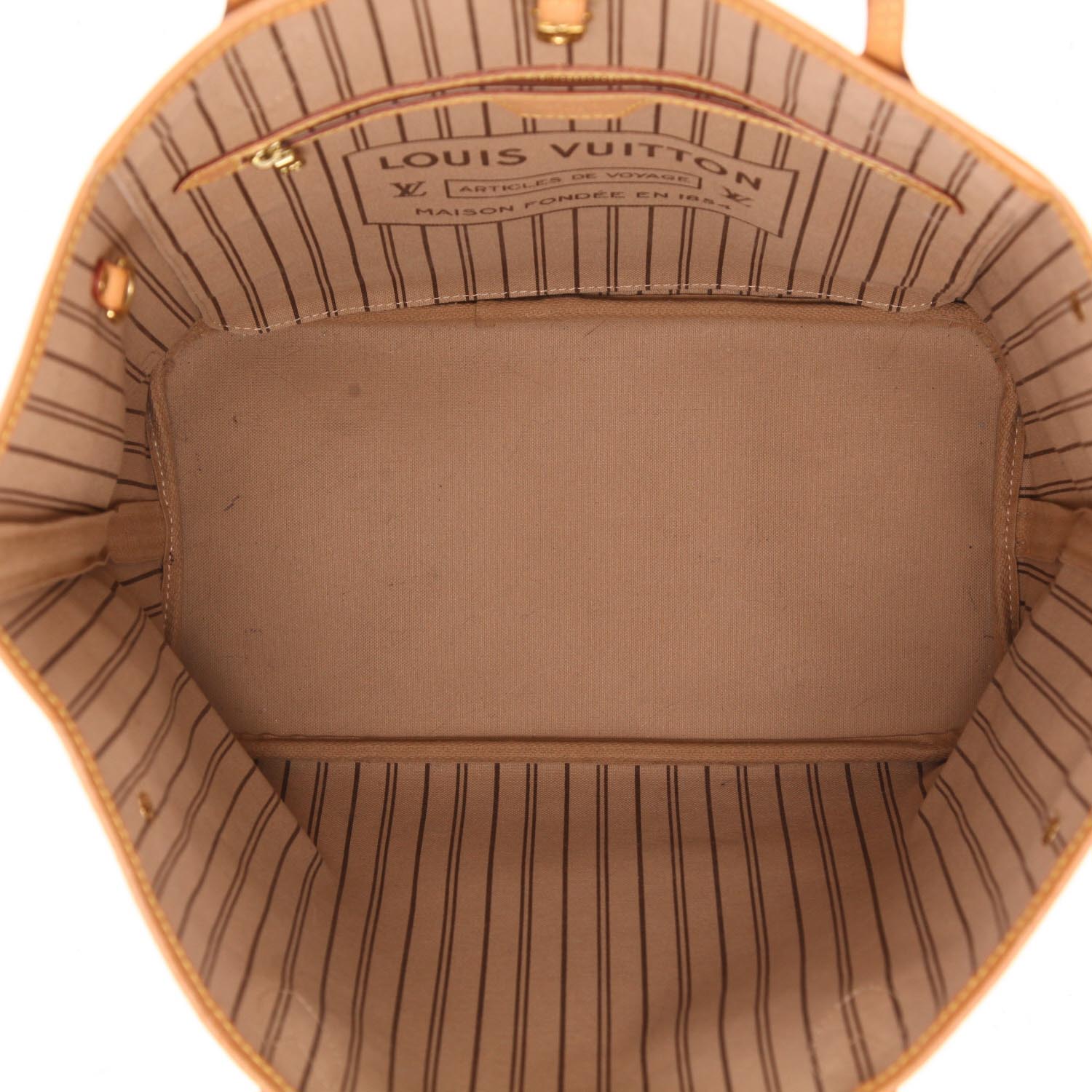 Bolso Cabás Louis Vuitton  Neverfull en lona Monogram marrón y cuero natural - Detail D3