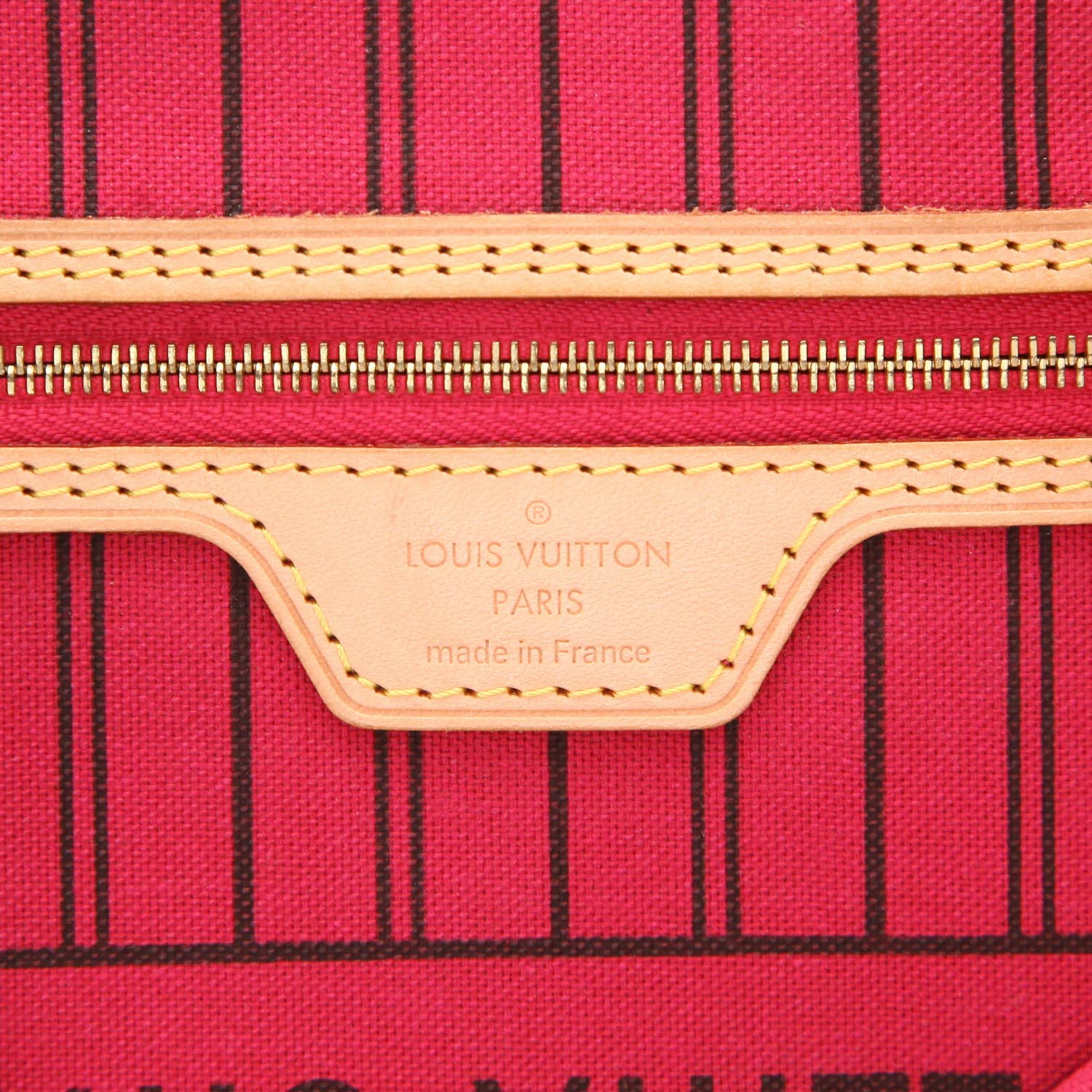 Bolso Cabás Louis Vuitton  Neverfull modelo mediano  en lona Monogram revestida marrón y cuero natural - Detail D2