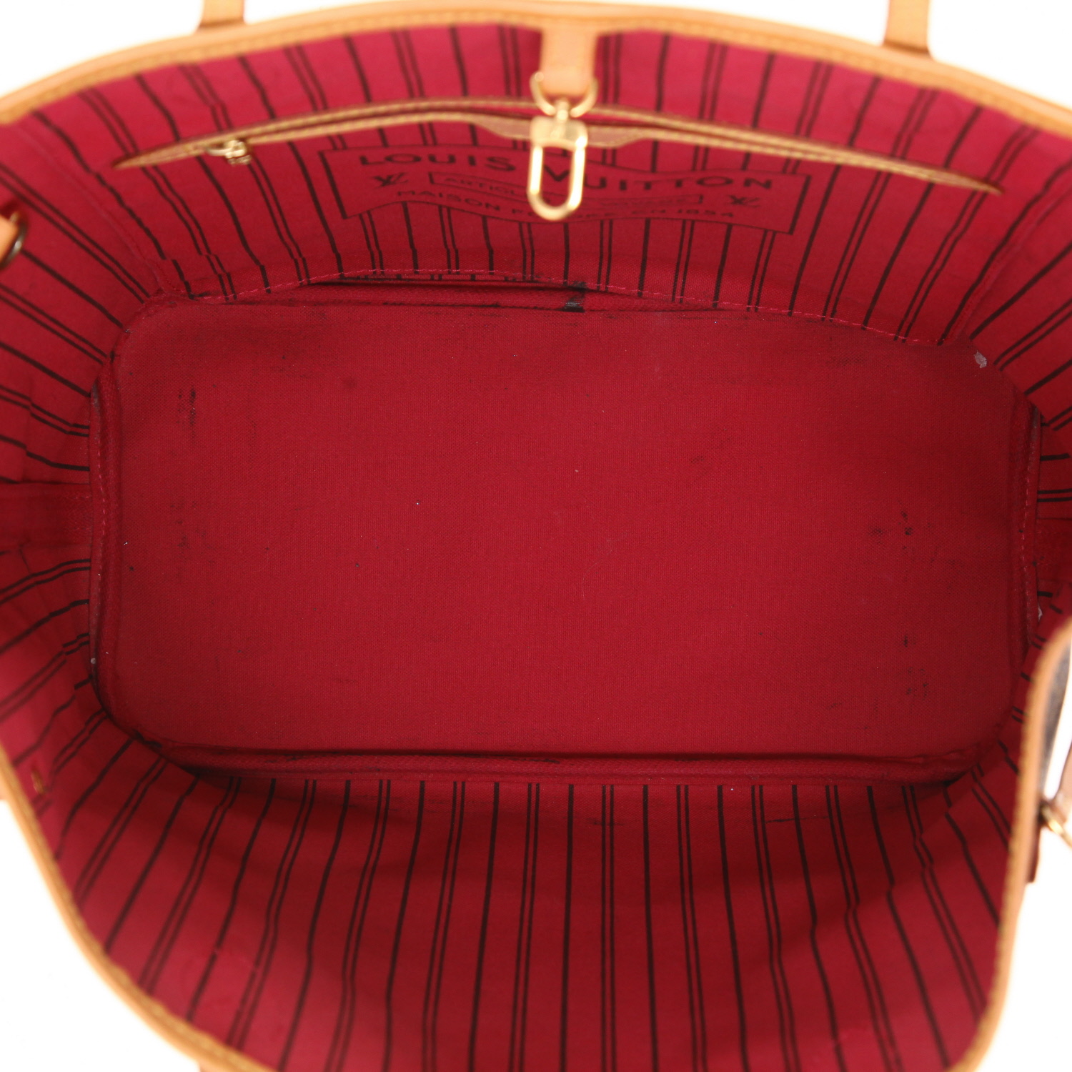 Sac cabas Louis Vuitton  Neverfull moyen modèle  en toile monogram enduite marron et cuir naturel - Detail D3