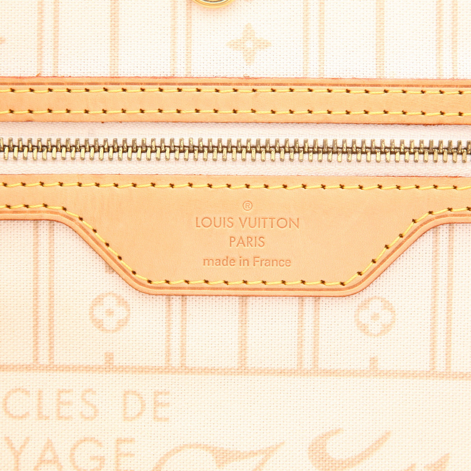 Sac cabas Louis Vuitton  Neverfull en toile damier azur et cuir naturel - Detail D2