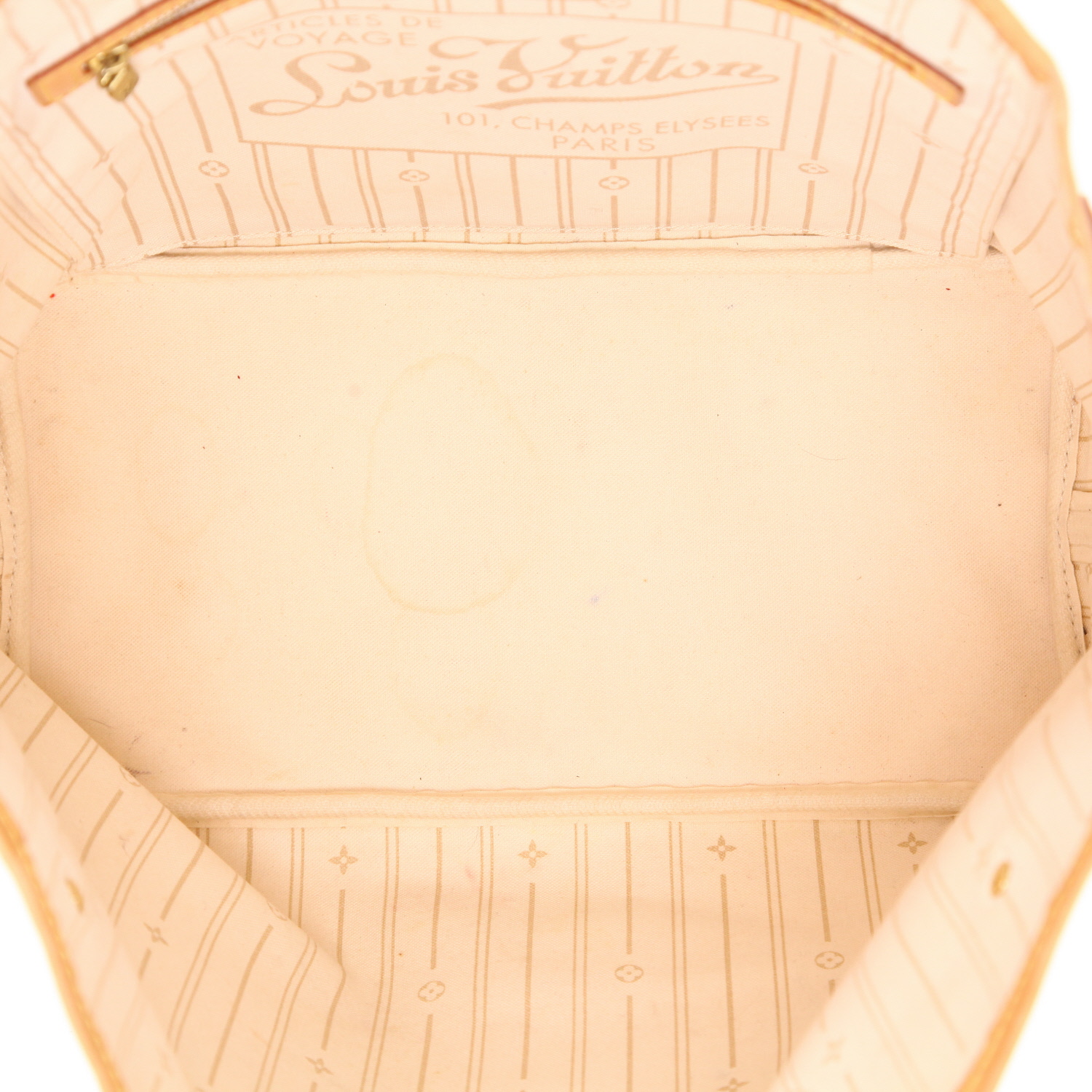 Shopping bag Louis Vuitton  Neverfull in tela a scacchi azzurro e pelle naturale - Detail D3