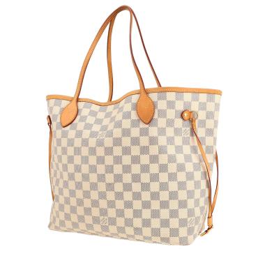Bolso Cabás Louis Vuitton  Neverfull en lona a cuadros azul celeste y cuero natural