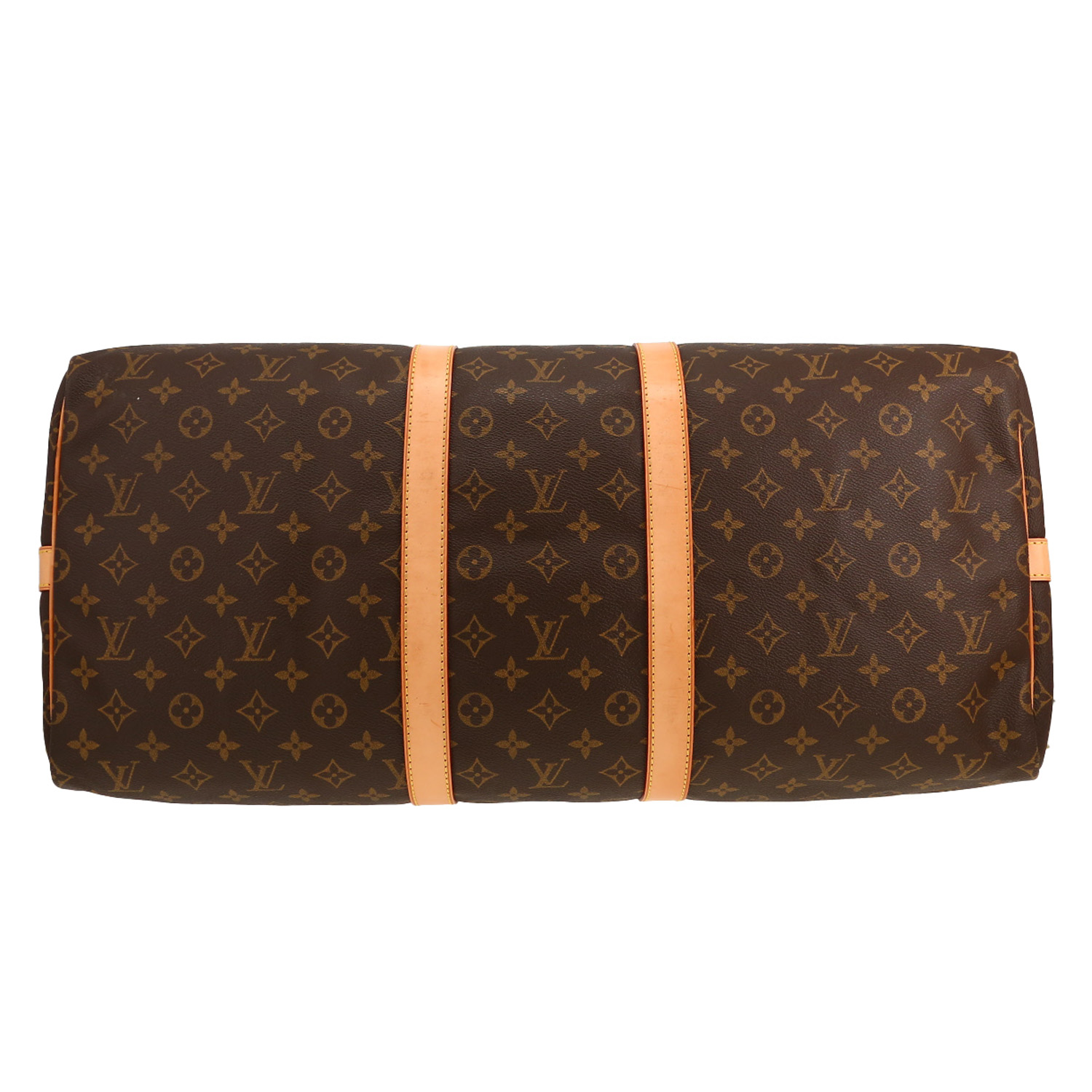 Louis Vuitton  Keepall 55 travel bag  in brown monogram canvas  and natural leather - Detail D1