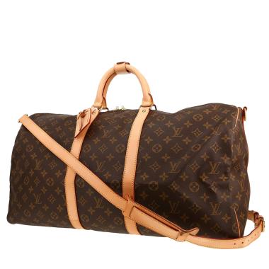 Bolsa de viaje Louis Vuitton  Keepall 55 en lona Monogram marrón y cuero natural