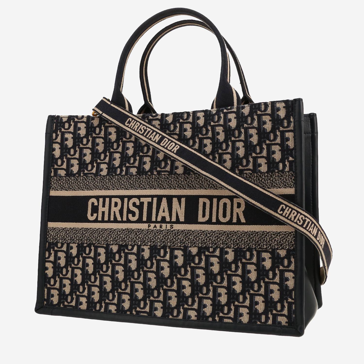 Sac cabas Dior  Book Tote en toile monogram Oblique bleue et beige et cuir bleu