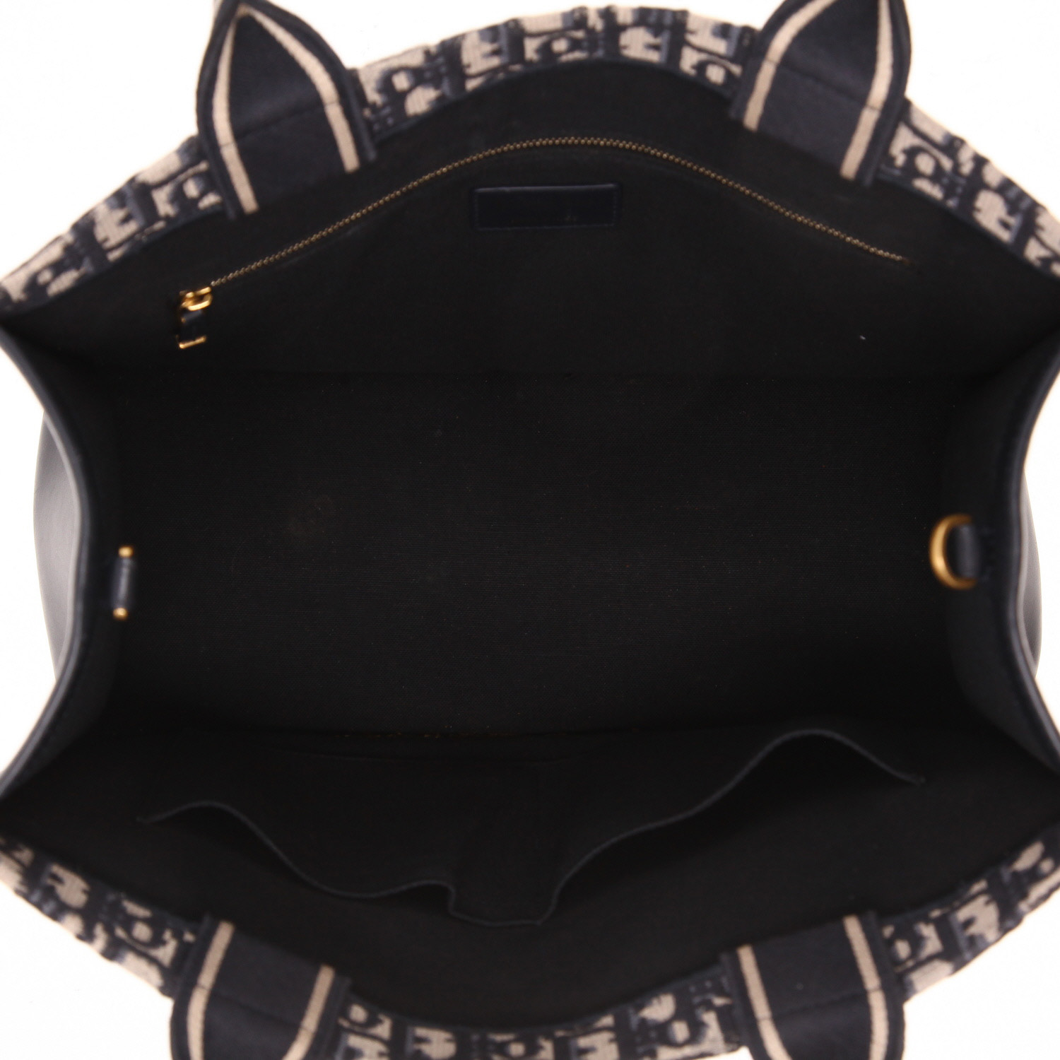 Sac cabas Dior  Book Tote en toile monogram Oblique bleue et beige et cuir bleu - Detail D3