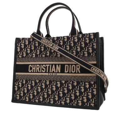 Dior  Book Tote shopping bag  in blue and beige monogram canvas Oblique  and blue leather