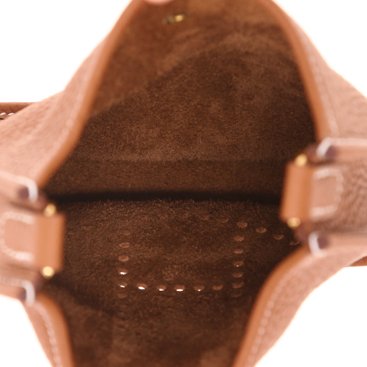 Bolso bandolera Hermès  Mini Evelyne en cuero taurillon clémence color oro - Detail D3