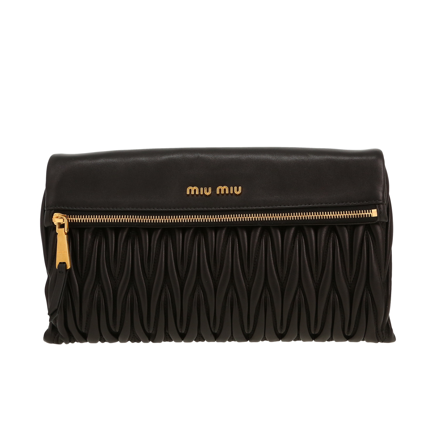 Sac bandoulière Miu Miu   en cuir gaufré noir - Detail D5