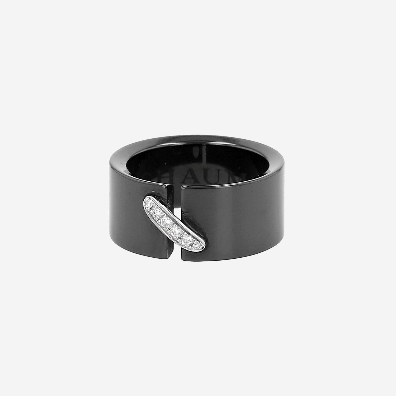 Anello Chaumet Lien modello medio in oro bianco, ceramica nero e diamanti