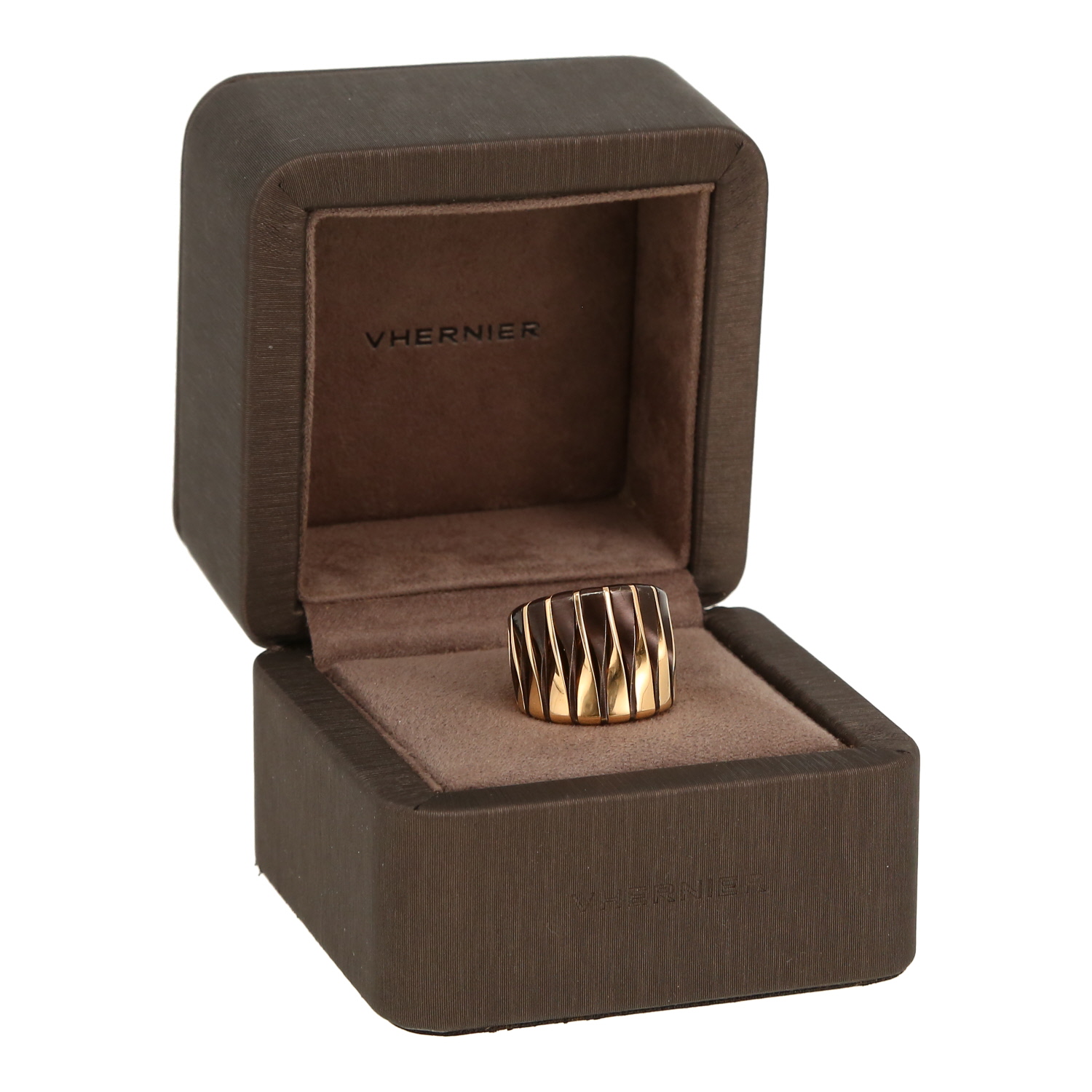 Hald-rigid Vhernier Coucher du Soleil ring in pink gold and bronze - Detail D2