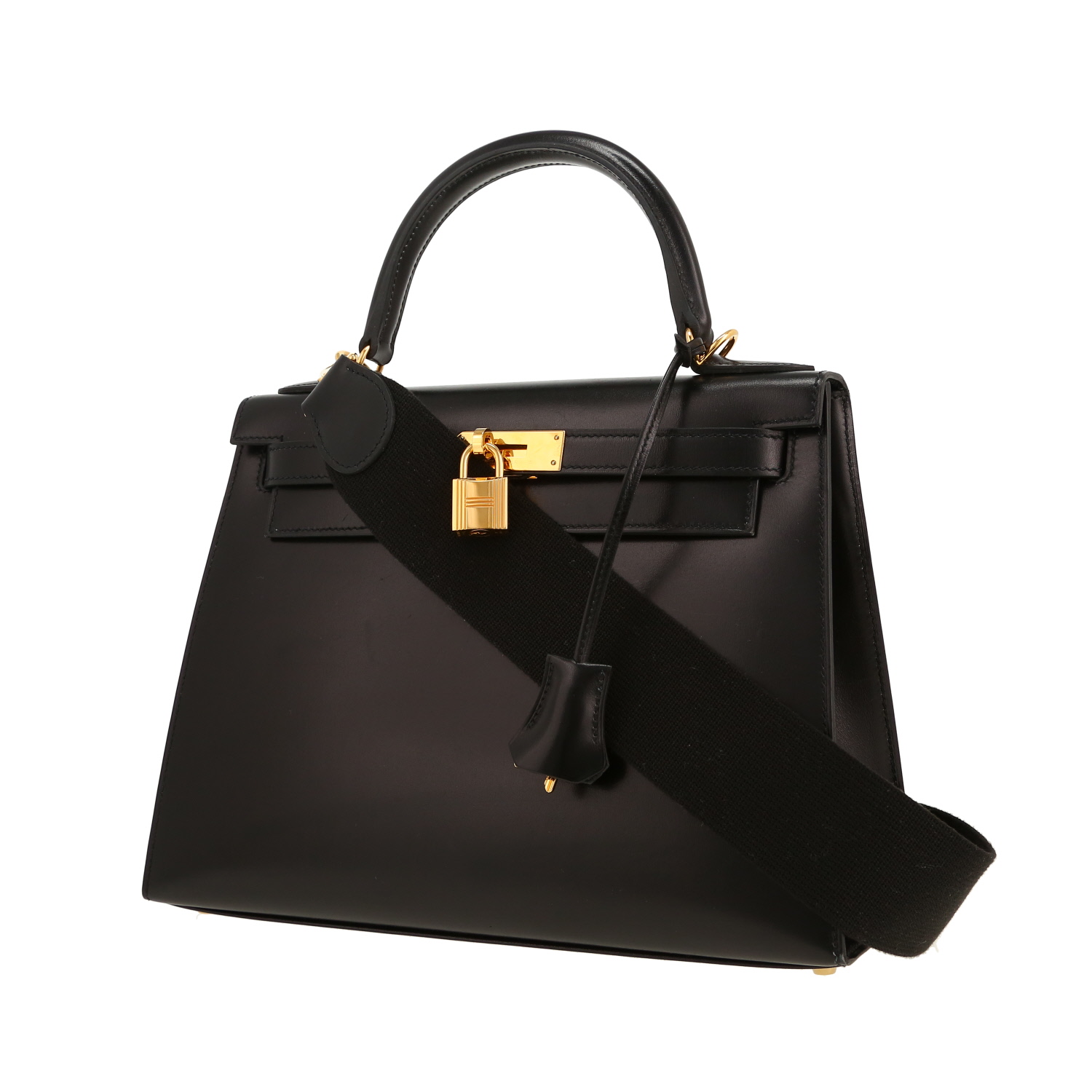 Bolso de mano Hermès  Kelly 28 cm en cuero box negro - Detail D5