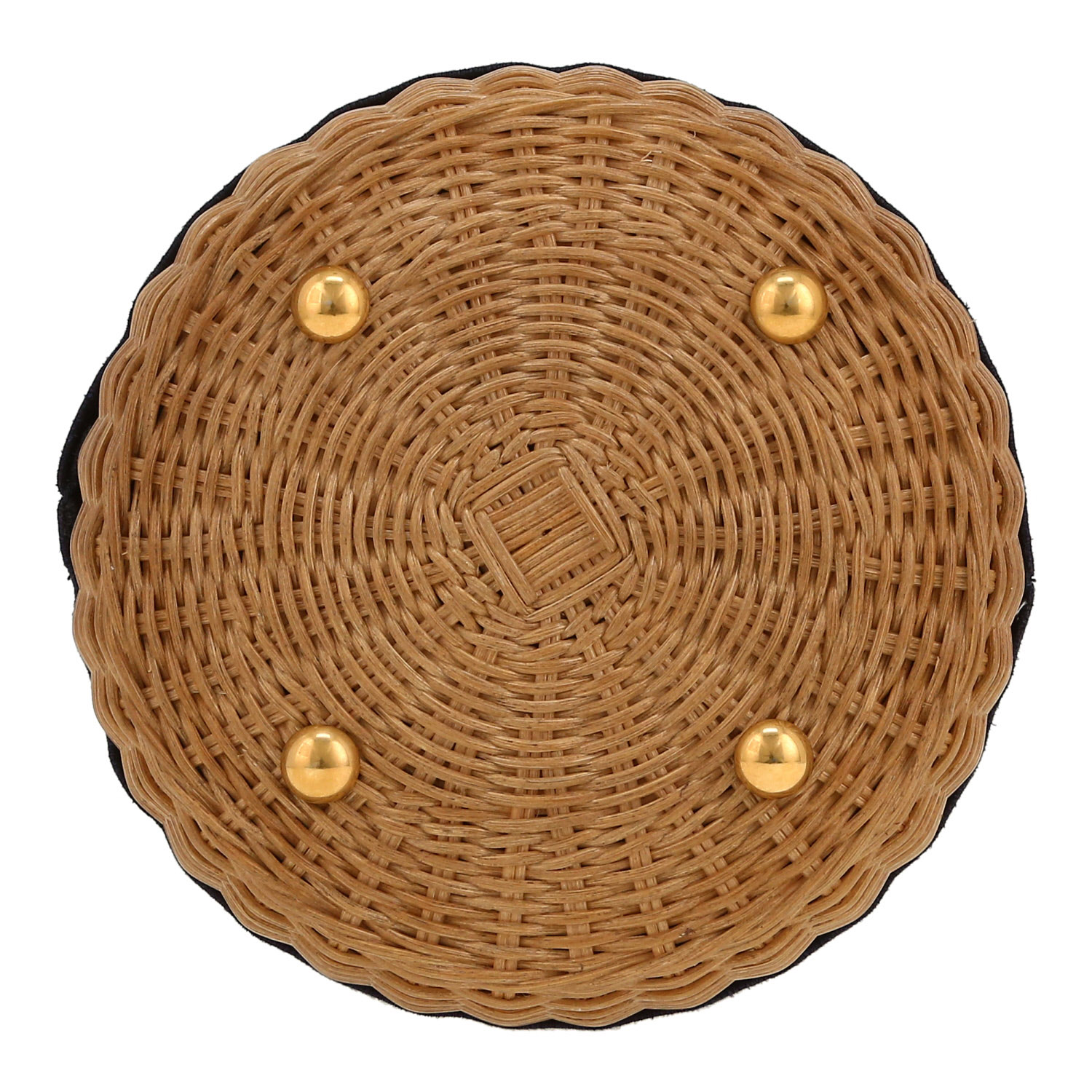 Dior  Bucket shoulder bag  in beige wicker  and navy blue leather - Detail D1