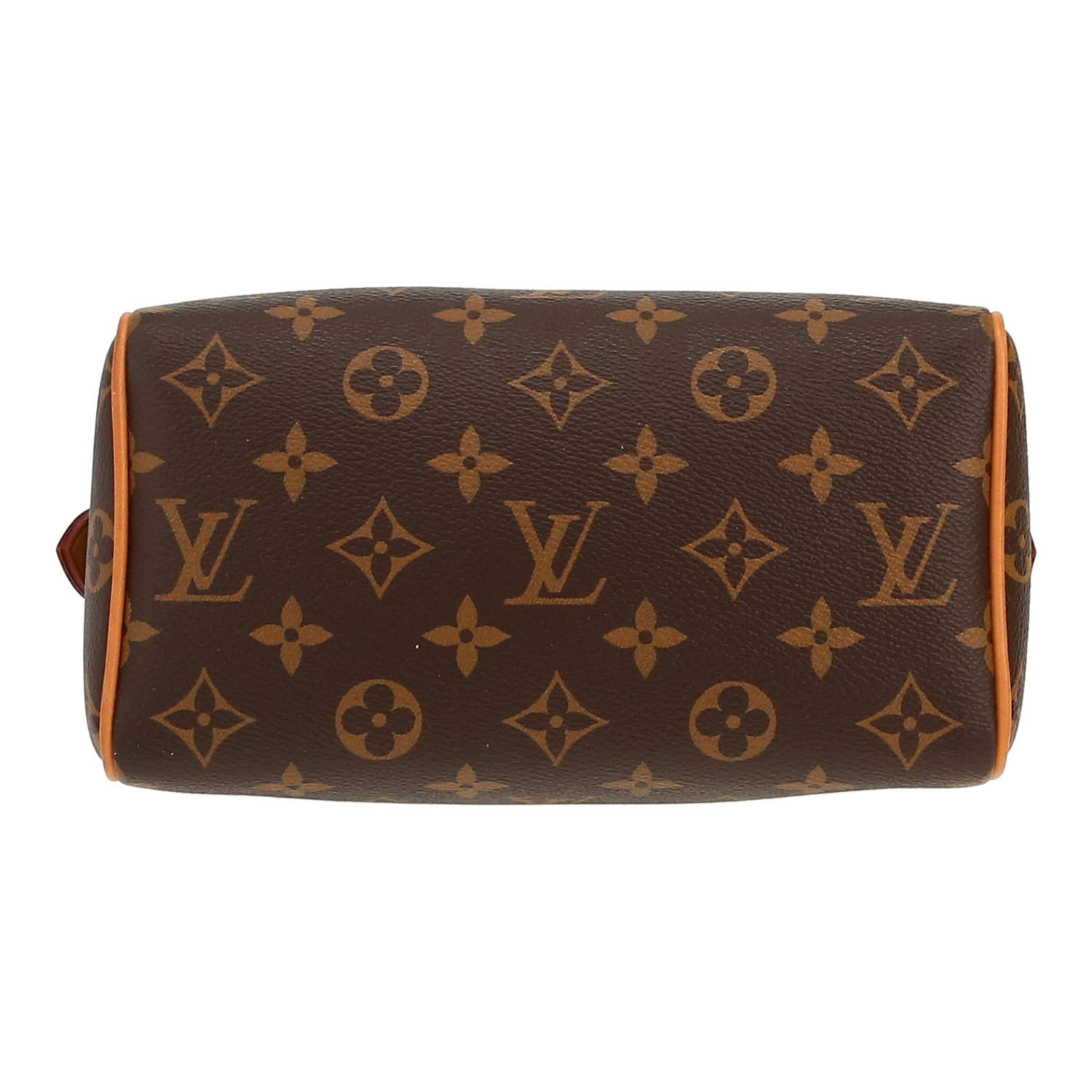 Bolso bandolera Louis Vuitton  Nano Speedy en lona Monogram marrón y cuero natural - Detail D1