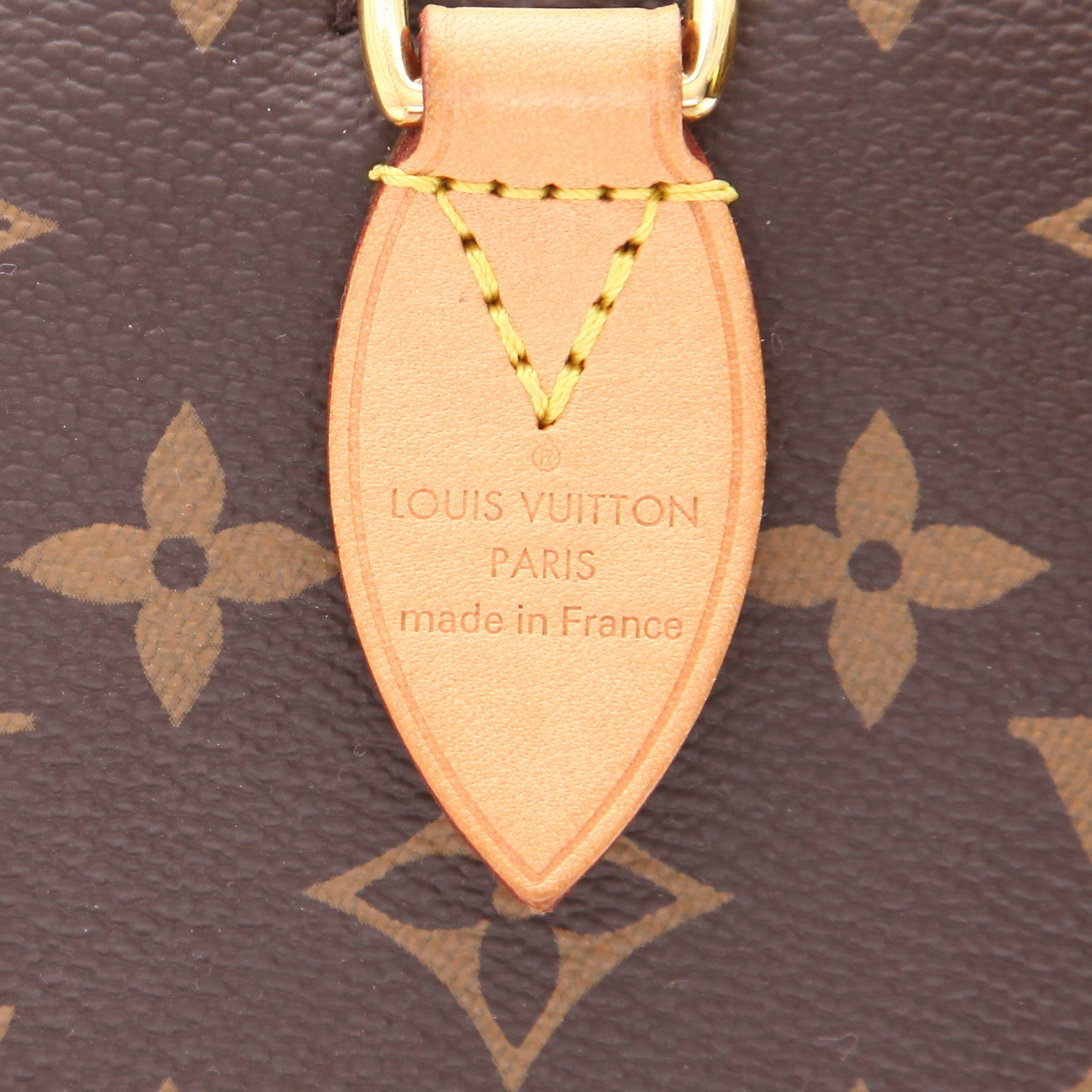 Bolso bandolera Louis Vuitton  Nano Speedy en lona Monogram marrón y cuero natural - Detail D2
