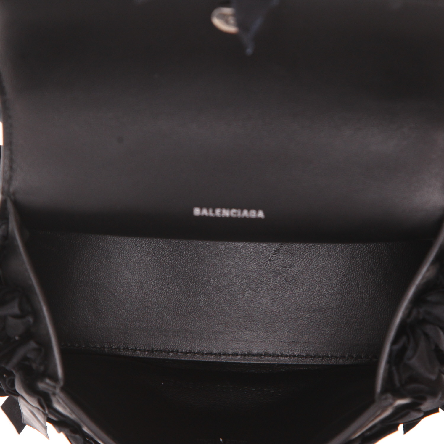 Balenciaga  Hourglass mini  shoulder bag  in black satin - Detail D3