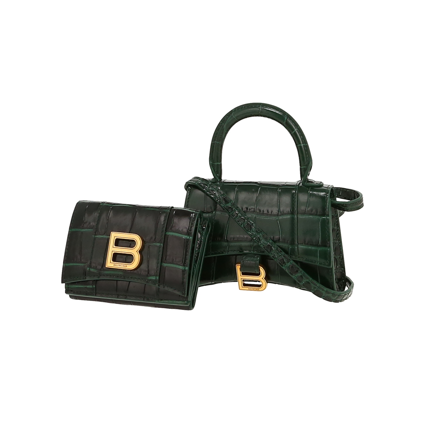 Balenciaga  Hourglass mini  shoulder bag  in green leather - Detail D4
