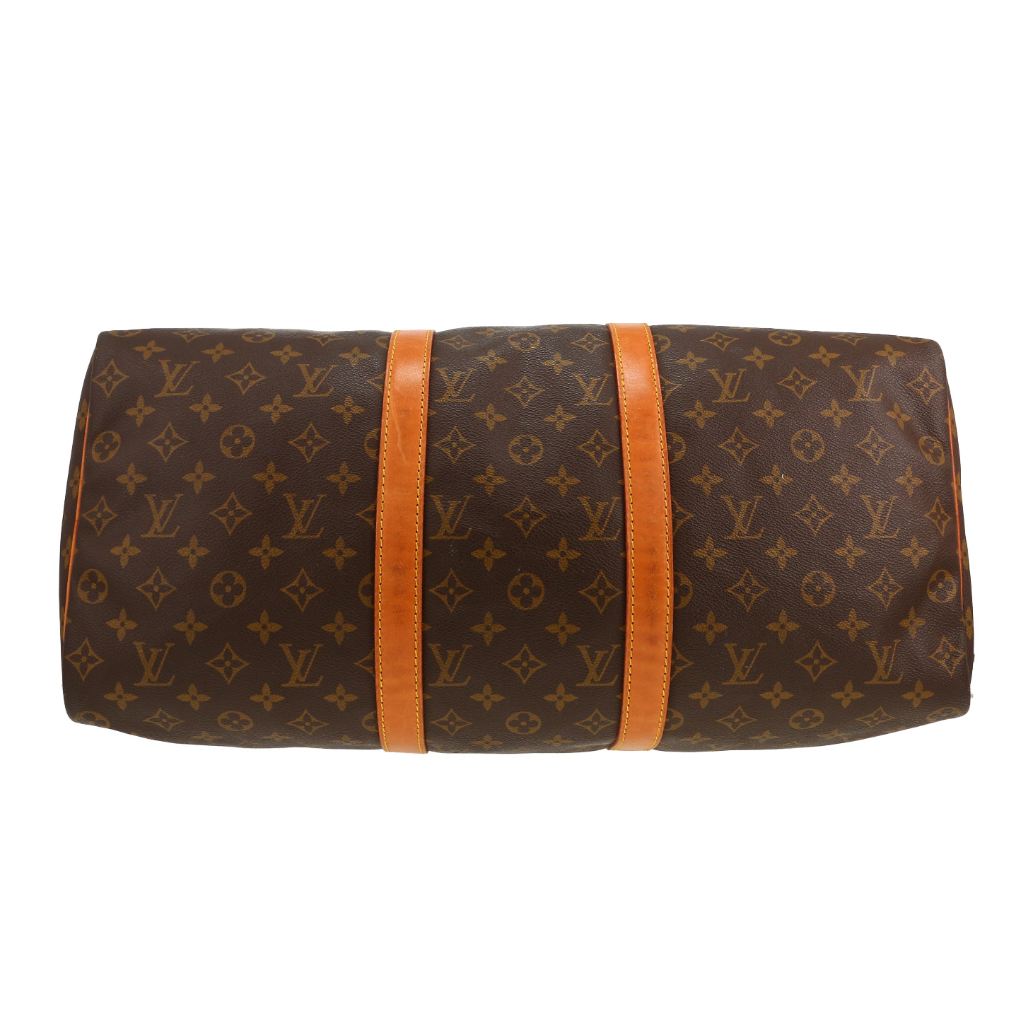 Sac de voyage Louis Vuitton  Keepall 50 en toile monogram marron et cuir naturel - Detail D1