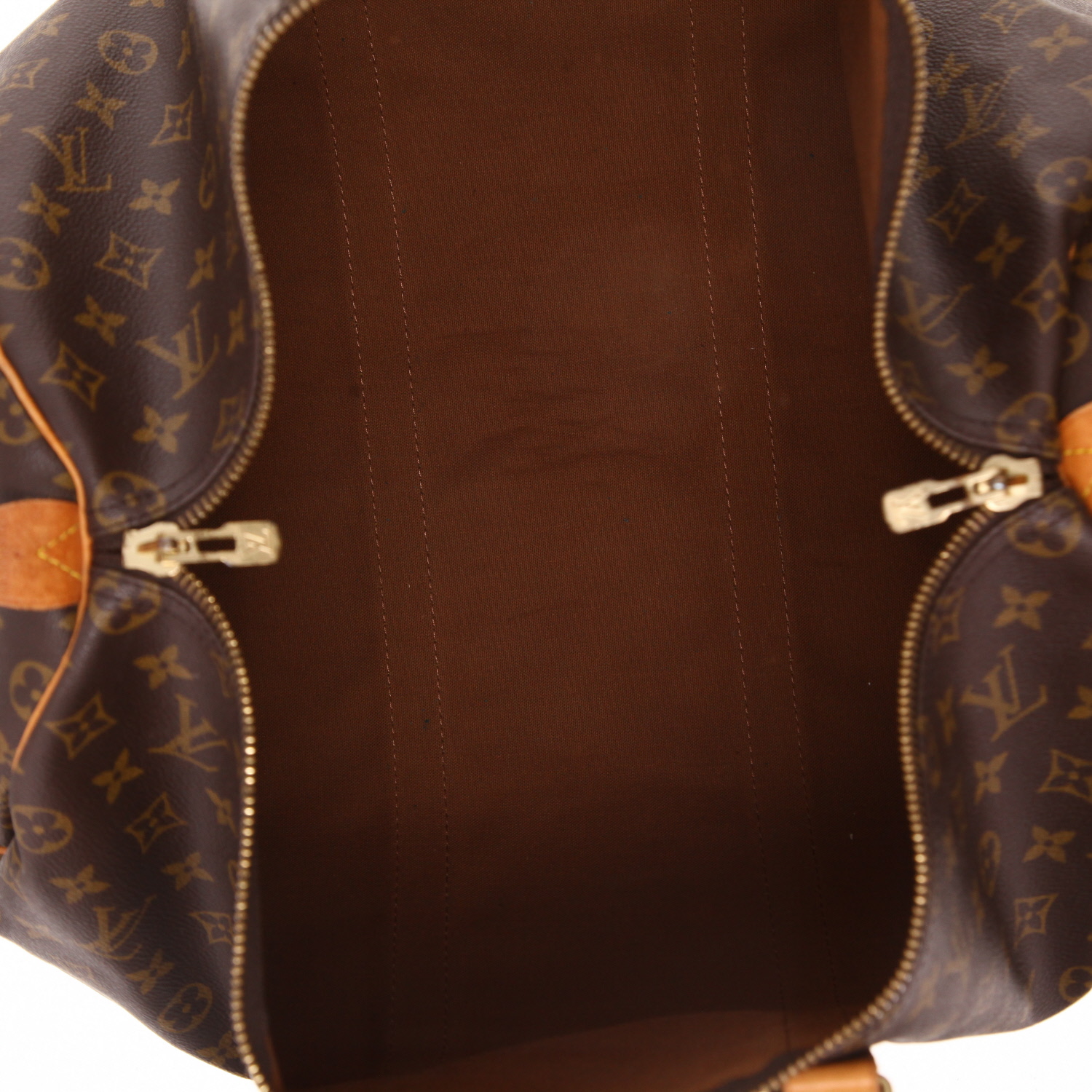 Borsa da viaggio Louis Vuitton  Keepall 50 in tela monogram marrone e pelle naturale - Detail D3