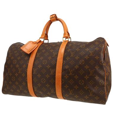 Sac de voyage Louis Vuitton  Keepall 50 en toile monogram marron et cuir naturel