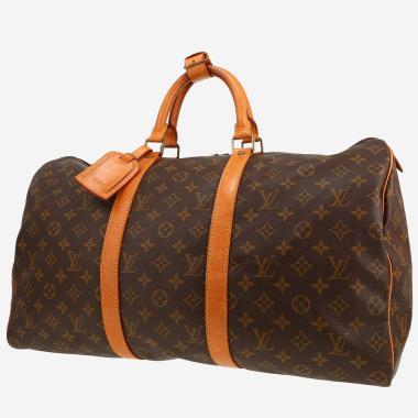 Sac de voyage Louis Vuitton  Keepall 50 en toile monogram marron et cuir naturel