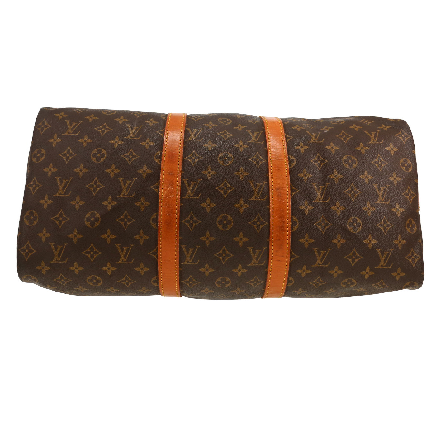 Louis Vuitton Keepall 50 travel bag in brown Monogram canvas and natural leather - Detail D1